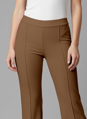 Image of Mehrang Cotton Blend Bootcut Parallel Trouser Pants for Women Regular Fit, Bellbottom Straight Pants for Womens