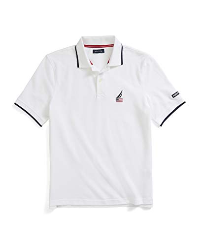 Nautica Men s Short Sleeve American Flag Logo Polo Shirt, Bright White, Large