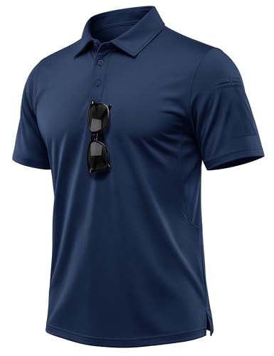 MAGCOMSEN Golf Shirts for Men Lightweight Short Sleeve Outdoor Shirt Moisture Wicking Plain Casual Shirt Navy, S
