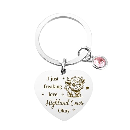 Xyvvol Highland Cow Keyring,Heart-shaped I Just Freaking Love Highland Cows Keychain,Stainless Steel Highland Cow Gifts for Women Girls Mom Kids,Hyland Cows Gift for Christmas Birthday