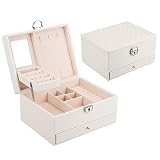 Jewelry Organizer Box, Large Jewelry Box with Travel Jewelry Case And Removable Tray, Jewelry Storage Case for Earrings Necklace Rings Christmas Thanksgiving (White)