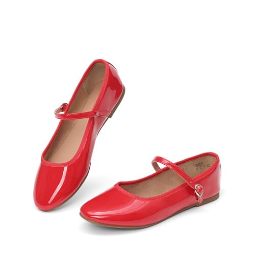 DREAM PAIRS Women's Ballet Flats Mary Jane Shoes, Round Toe Comfortable Dressy Casual Slip-on Work Daily Soft Flat Shoes 6.5 Red-pat