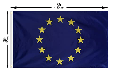 DANF European Union Flag 3x5 Ft Thick Polyester, Fade Resistant, Brass Grommets, Canvas Header EU National Flags with 3 X 5 Feet - Thumbnail 5