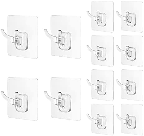 Self Adhesive Hooks,Heavy Duty Wall Sticky Hooks for Bathroom,Kitchen,Livingroom,Bedroom,12Pack