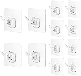 Self Adhesive Hooks,Heavy Duty Wall Sticky Hooks for Bathroom,Kitchen,Livingroom,Bedroom,12Pack