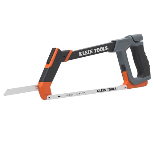 Klein Tools 31430 High Tension Hacksaw with Heavy Duty Frame, Converts to Jab Saw, Includes 12-Inch x 24 TPI and 6-Inch x 24 TPI Bi-Metal Blades, In-Frame Storage for Extra Blades