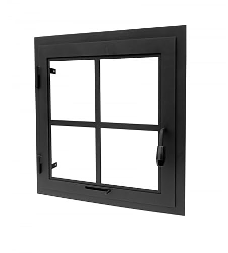 ¡Puerta de Chimenea con vidrieras, Ventana! Ancho 60cm Alto 45cm | bisagras a la Izquierda | manija en el Lado Derecho