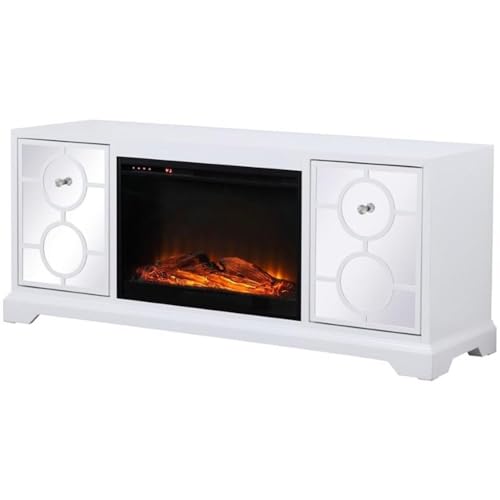 Elegant Decor Modern 60" Wood TV Stand with Faux Log Fireplace in White