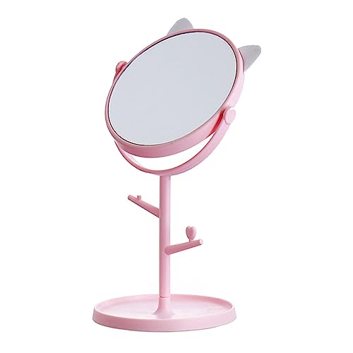 Image of Makeup Mirror, Fashionable Cute Desktop Makeup Mirror, Household Rotatable Cosmetic Mirror with Tray, Tabletop Vanity Mirror for Travel, Bathroom, Bedroom (Pink)