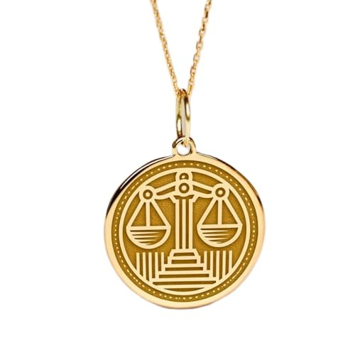 Collier Balance de la Justice en argent sterling plaqué or fin gravé