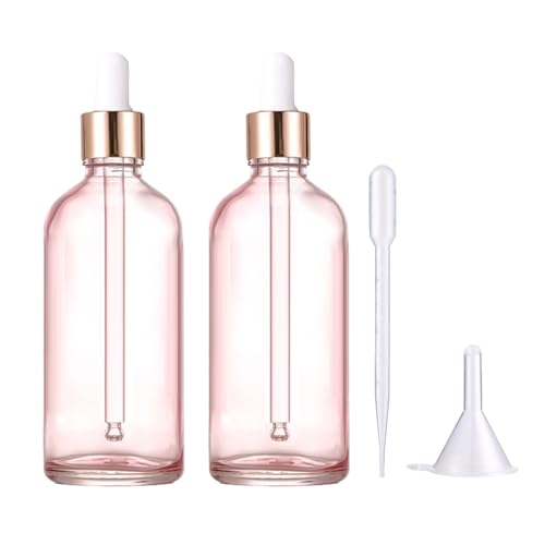 Onperpoe 2 Pcs Glass Dropper Bottles, 100ml, Rose Gold, Reusable, Travel, Round, Glass, Dropper Bottle, Essential Oil, Perfumes, Cosmetics