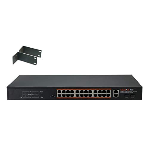 SECUPOE 24-Port Fast-Ethernet PoE-Switch 10 / 100M und 2-Port-Gigabit 2-Port-SFP 1000M-Uplink 802.3af / at eingebautem DC48V 250m-Datenübertragungs Rack-Einbau Cover