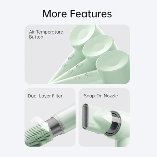 Image of Laifen Hair Dryer Se Lite Green, 150 Million Negative Ionic Blow Dryer With 100,000 RPM Brushless Motor, 1400 Watts Powerful Fast Drying High-Speed Low Noise, Light Weight & Compact Design