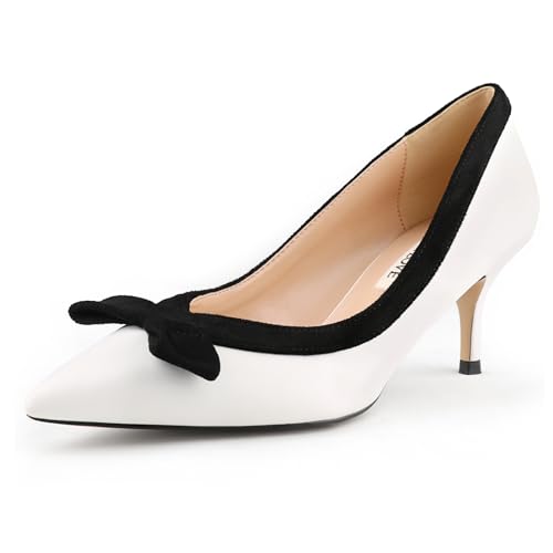 JOY IN LOVE Kitten Heel Pumps for Women Pointy Toe Bowknot Dress Pumps