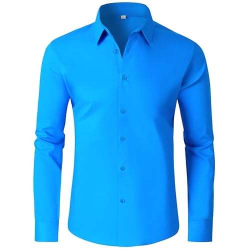 Mens Dress Shirts 4-Way Stretch Long Sleeve Slim Fit Formal Shirt Business Casual Wedding Dating Button Down Shirts XX-Large 00119_azure
