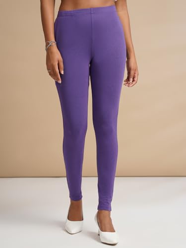 Image of ONE SKY Women Full Length Leggings | Cotton Modal Spandex Blend | High Waist Stretchable & Bio-Washed Fabric | Colour-Lock Technology | Comfortable Leggings for Women