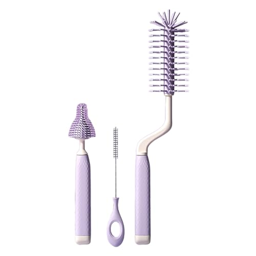 Juego de cepillos para biberones y pajitas,Juego de cepillos para biberones de silicona,Kit de fregado de biberones de paja - Cepillo limpiador de biberones de diseño ergonómico para pajita, chupete y