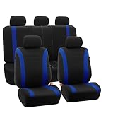 FH Group FB054115 Black Cosmopolitan Flat Cloth Full Set Car Seat Covers, (Airbag Compatible & Split Bench) w Gift, Blue/Black Color -Fit Most Car, Truck, SUV, or Van