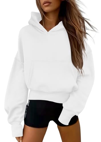 PRETTYGARDEN Womens 2026 Fall Hooded Sweatshirts Long Sleeve Half Zip Cropped Hoodies Pullover Winter Fashion Clothes (Style 2-White Small)