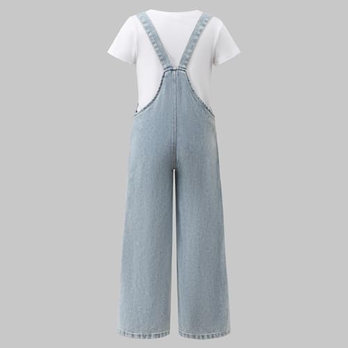 Image of OLMRJKD Toddler Girl Summer Clothes Short Sleeve Denim Overall Jumpsuit with Top Girls Spring Outfits Set
