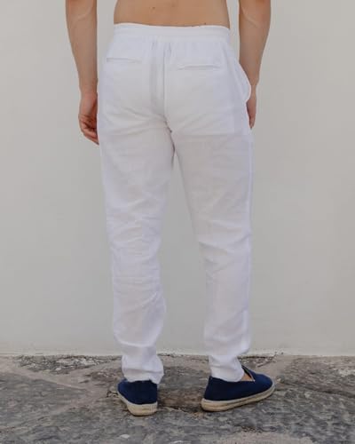 Men's Linen Dress Pants, Pure White, S-XXL, Italian, Mid-Rise, Relaxed Fit, Straight Leg, Elasticated Back, 100% Pure Linen2