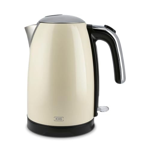 KHG Wasserkocher WK-1714 CE Creme Beige 1,7 Liter 2200 Watt, Retro Look, Abschaltautomatik, herausnehmbarer Kalkfilter, Trockengehschutz, Kontrollleuchte am Schalter, 360° Sockel, präziser Ausgießer