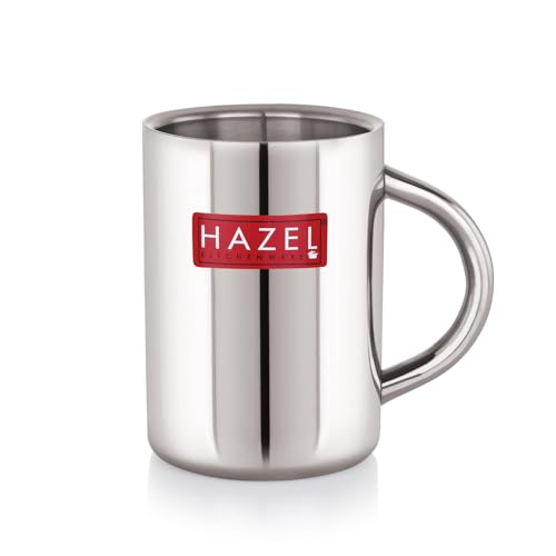 Image of HAZEL Stainless Steel Double Wall Jumbo Big Tea Coffee Milk Serving Mug with Handle, 420 ML