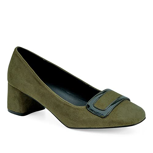 Andrés Machado - Mocassins pour Femmes et Jeunes - AM5590 - Ballerines à Talons en suédine - Kaki, EU 43