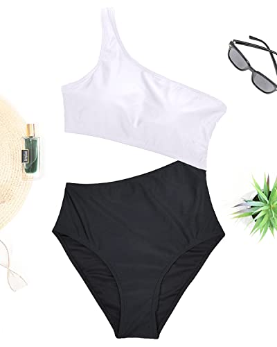 Image of Women's One Piece Swimsuit- One Shoulder Bathing Suit Cutout Tummy Control Swimwear