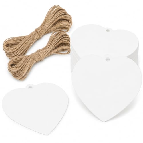 G2PLUS 100Pcs White Heart Gift Tags Heart Shaped Gift Tags 2.5x2.2 in Blank Paper Hanging Labels Name Tag with String for Wedding Valentines Day Christmas Party Favors
