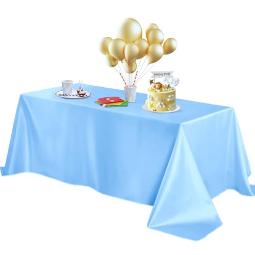 Horbaunal Baby Blue Satin Tablecloth 60 x 120 Inches