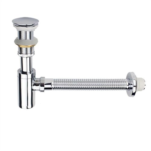 Sifón de botella para lavabo de diseño redondo con válvula emergente cromada 2