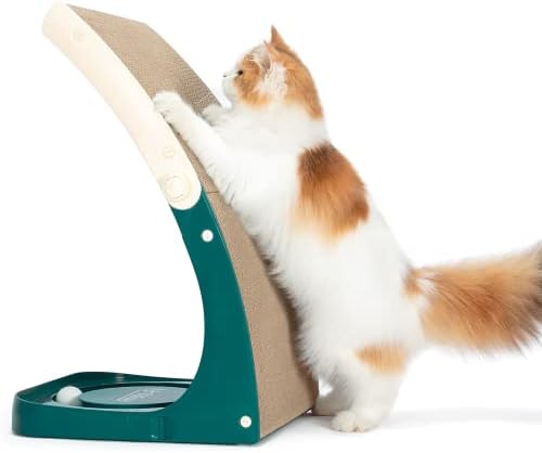 UniBlissy Cat Scratcher, Premium Cat Scratch Pad wtih Solid Frosted Frame and Turntable Toy, Vertical Curved Cat Scratching Post for Indoor Cats, Replaceable Cat Scratching Cardboard