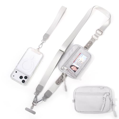 Crossbody Body Phone Holder for Women, New Phone Strap with Zippered Pouch, Adjustable Crossbody Strap (New Silver)