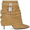 THESHY Womens Fold Over Stiletto Ankle Boots Pointed Toe Lock Mid Calf Shark Bootie Pull on Fashion Party Winter Boots for Women