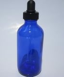 Pack of 6 - 4oz Cobalt Glass Boston Round Bottles Each With Glass Dropper