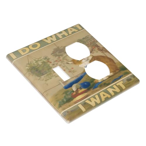 Decorative Outlet Covers Rustic Funny Cat Gardan Plant 2 Gang Wall Plate Cover Single Toggle Duplex Combo Two Switch Light Switch Cover Plate Jumbo Dual Gfci Faceplate