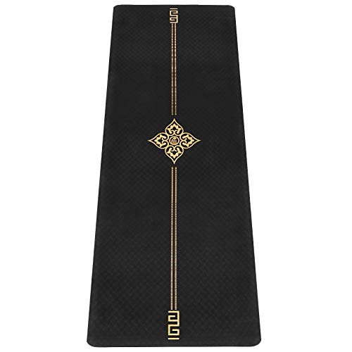 6mm Thick Yoga Mat for Men Women, Premium Black Yoga Mats Non Slip Deepen Texture, ECO Friendly TPE, Unique Gold Pattern, Exercise Mat for Home Workout Fitness Gym, Carrying Bag Included, 72