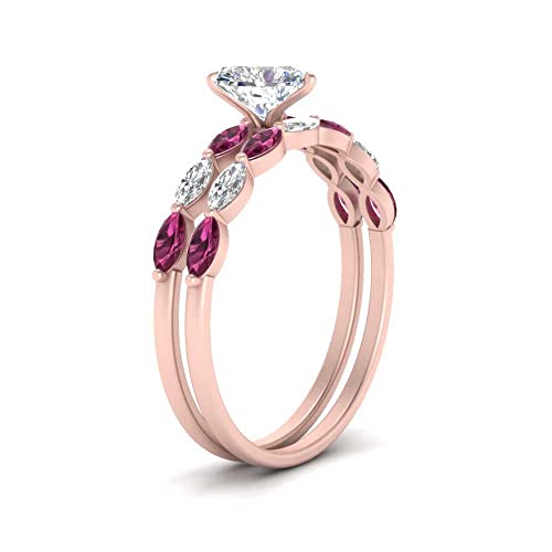 Image of 55Carat Choose Your Gemstone Single Prong Marquise Diamond CZ Ring and Band Rose Gold Plated Heart Shape Wedding Ring Sets Matching Jewelry Wedding Jewelry Easy to Wear Gifts US Size 4 to 12