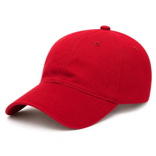 Image of 100% Cotton Dad Hat, Red, Unstructured Baseball Cap, Adjustable, Breathable