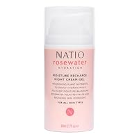 Natio Australia Rosewater Hydration Moisture Recharge Night Cream-Gel 80ml - Hydrating Facial Moisturiser for Fine Lines & Wrinkles, For All Skin Types - Rosewater, Hyaluronate, Shea & Apricot Kernel - Made in Australia