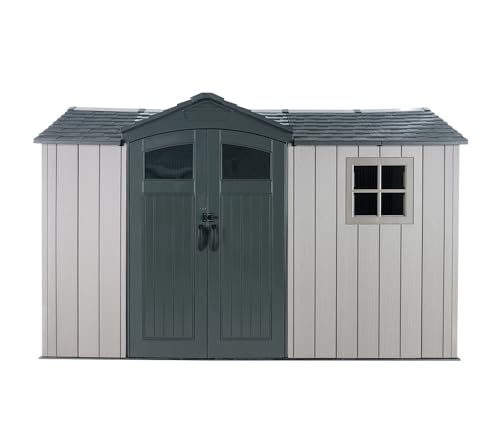 LIFETIME Abri de jardin Pluto en plastique avec sol, gris, 206 x 350 x 225 cm, résistant aux intempéries et aux UV, avec système d'étagère et de rangement