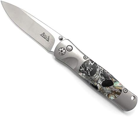 Santa Fe Stoneworks Tesoro Titanium 2-3/4-inch Button Lock Knife with VG-10 Blade, Obsidian/Abalone/Zinc