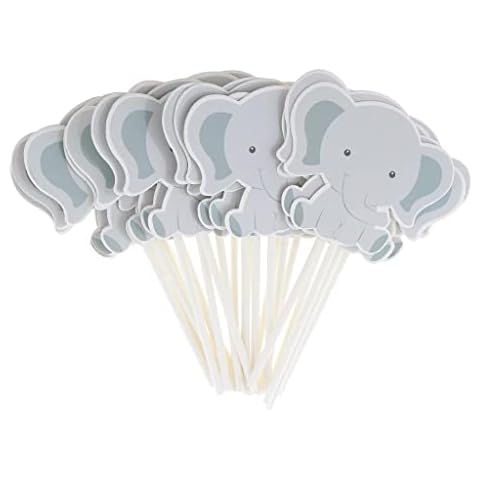 amleso 24pcs Birthday Decorations, Grey Elephants Cupcake Toppers Cover