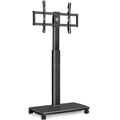 FITUEYES TV Stand on Wheels 1.5m with 20mm Wood Base for 32-70 Inch TV, Swivel & Height Adjustable TV Cart Mobile TV Stand Trolley, Tall Floor TV Stand Max VESA 600x400mm Holds 40kg