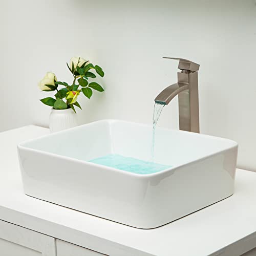 Bathroom Vessel Sink Countertop Rectangular - Kichae 19X15 Inch Modern White Bathroom Sinks Rectangle Above Counter White Porcelain Ceramic Vessel Vanity Sink Art Basin #TOP2