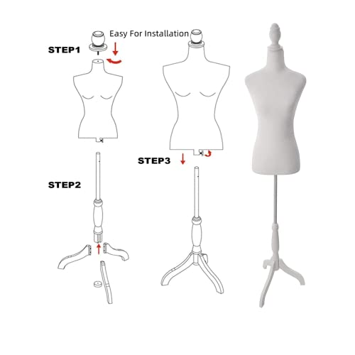 image for EaseHome Female Mannequin Torso Dress Form with Wooden Tripod Base Adj