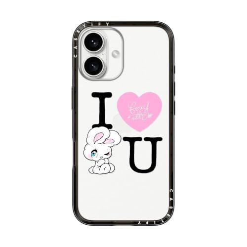 CASETiFY �R���p�N�g iPhone 16 �P�[�X [���^�y��/�ϏՌ�/�ČRMIL�K�i] - I Heart U - �N���A �u���b�N