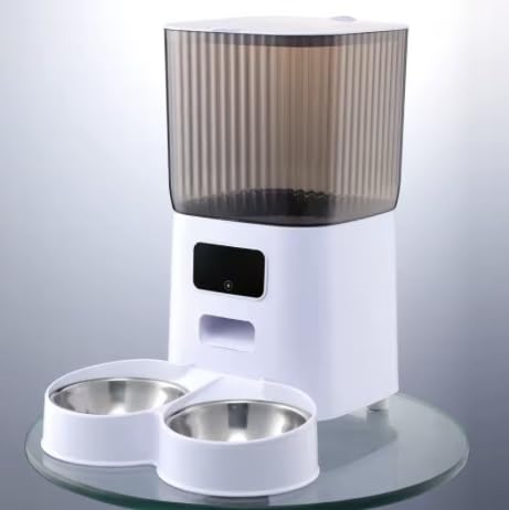 WiFi Automatic Cat Feeder with Double Bowls, Smart Pet Food Dispenser for 2 Cats & Dogs, App Control, Scheduled Feeding & Portion Control, Stainless Steel Bowls, Dual Power Supply
