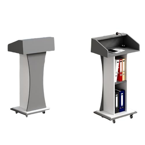 Vifxucy 演台、司会者演台、ステージ、キャスター付き、収納ラック付き、オフィス家具、木製、移動が簡単、設置が簡単、学校/会議/結婚式/ビジネスでの使用に適しています (ダークグレー,キャスター付き)